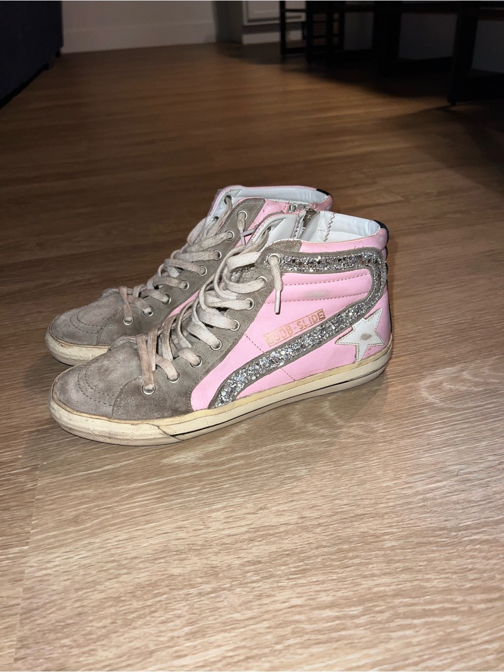 Golden Goose Pink and Gray High-Top Sneakers